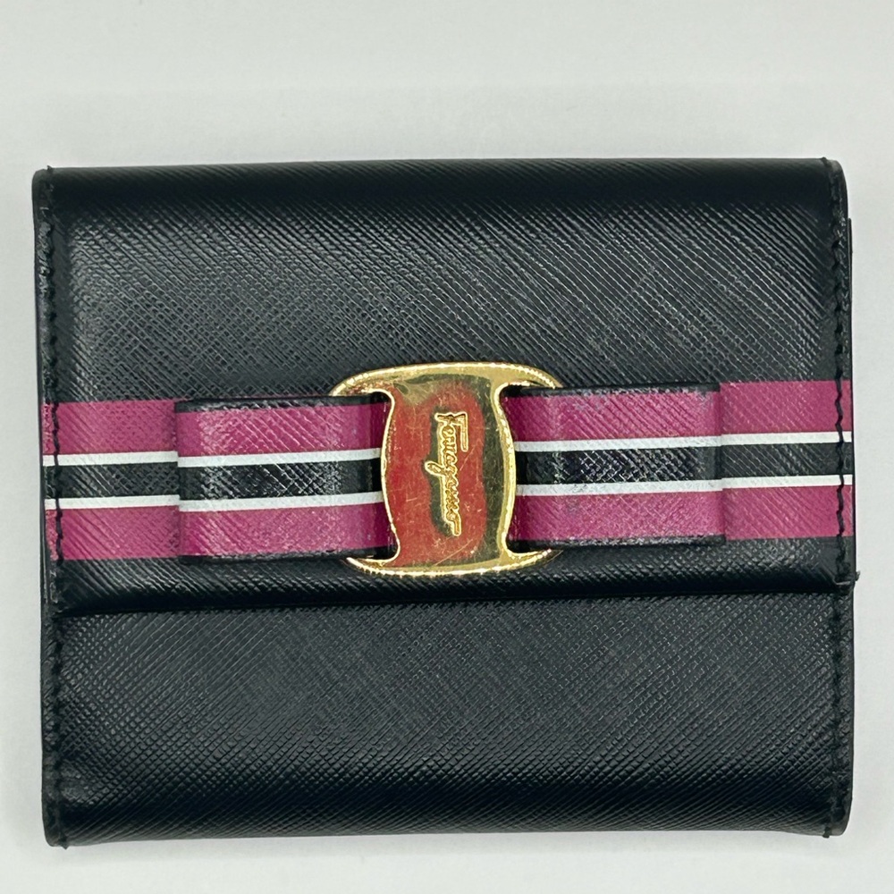 Salvatore Ferragamo Vara Bow Black and Pink Wallet